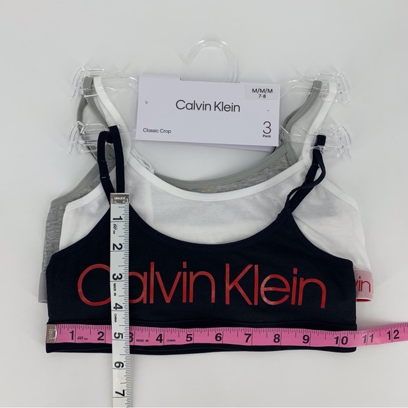 Calvin Klein NWT Girls' Black, Red, White, Grey 3-Pack Classic Crop Bralette, M - Picture 9 of 11